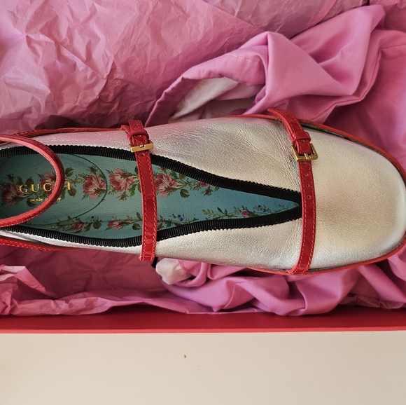 Gucci hannelore ultra platform sandals silver red floral valentines flatforms - Picture 5 of 8